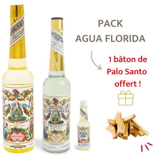 Agua Florida - PACK (1 grande bouteille Agua Florida Cologne + 1 grande bouteille Peru + 1 bouteille Agua Florida Peru 22ml + 🎁 1 bâton Palo Santo offert)