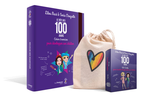 PACK Cahier d'exercices du Défi des 100 jours pour DÉVELOPPER SON INTUITION  + 100 cartes intuition + POCHETTE CADEAU