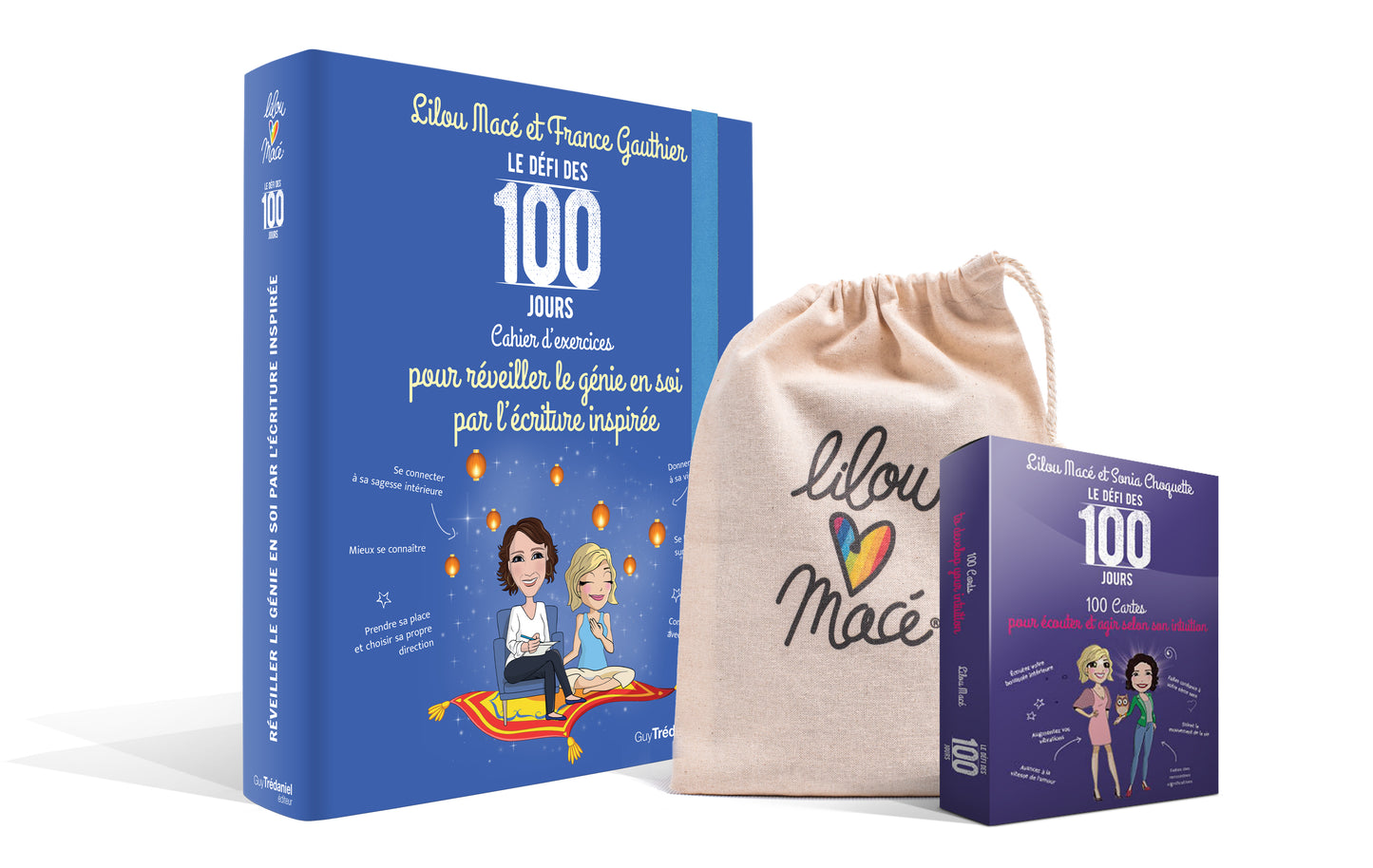 PACK Cahier d'exercices du Défi des 100 jours ÉCRITURE INSPIRÉE  + 100 cartes Intuition + POCHETTE CADEAU