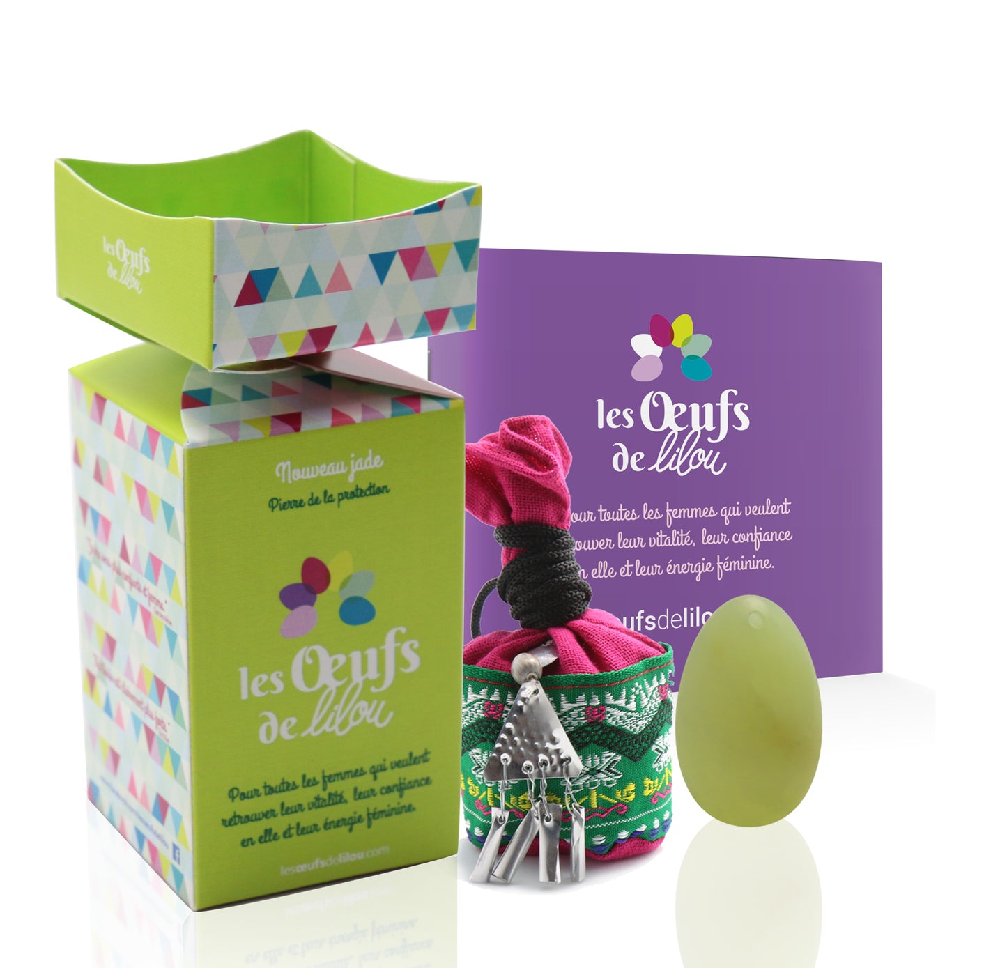 Kit complet Œuf de Yoni Nouveau jade PETIT PERCÉ, pierre de protection et apaisante, Les Oeufs de Lilou