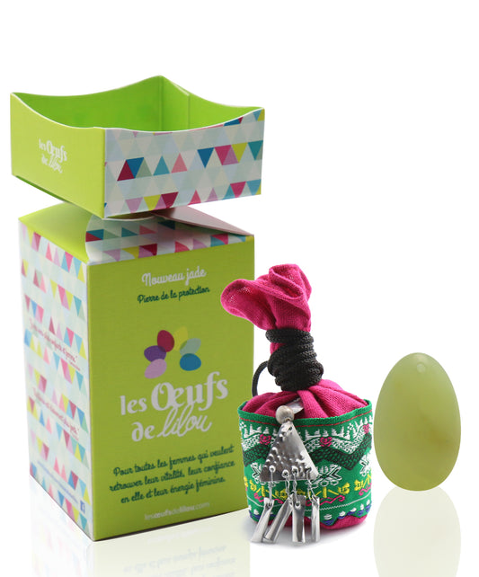 Kit complet Oeuf de Yoni Nouveau jade PETIT NON PERCÉ, pierre de protection et apaisante, Les Oeufs de Lilou