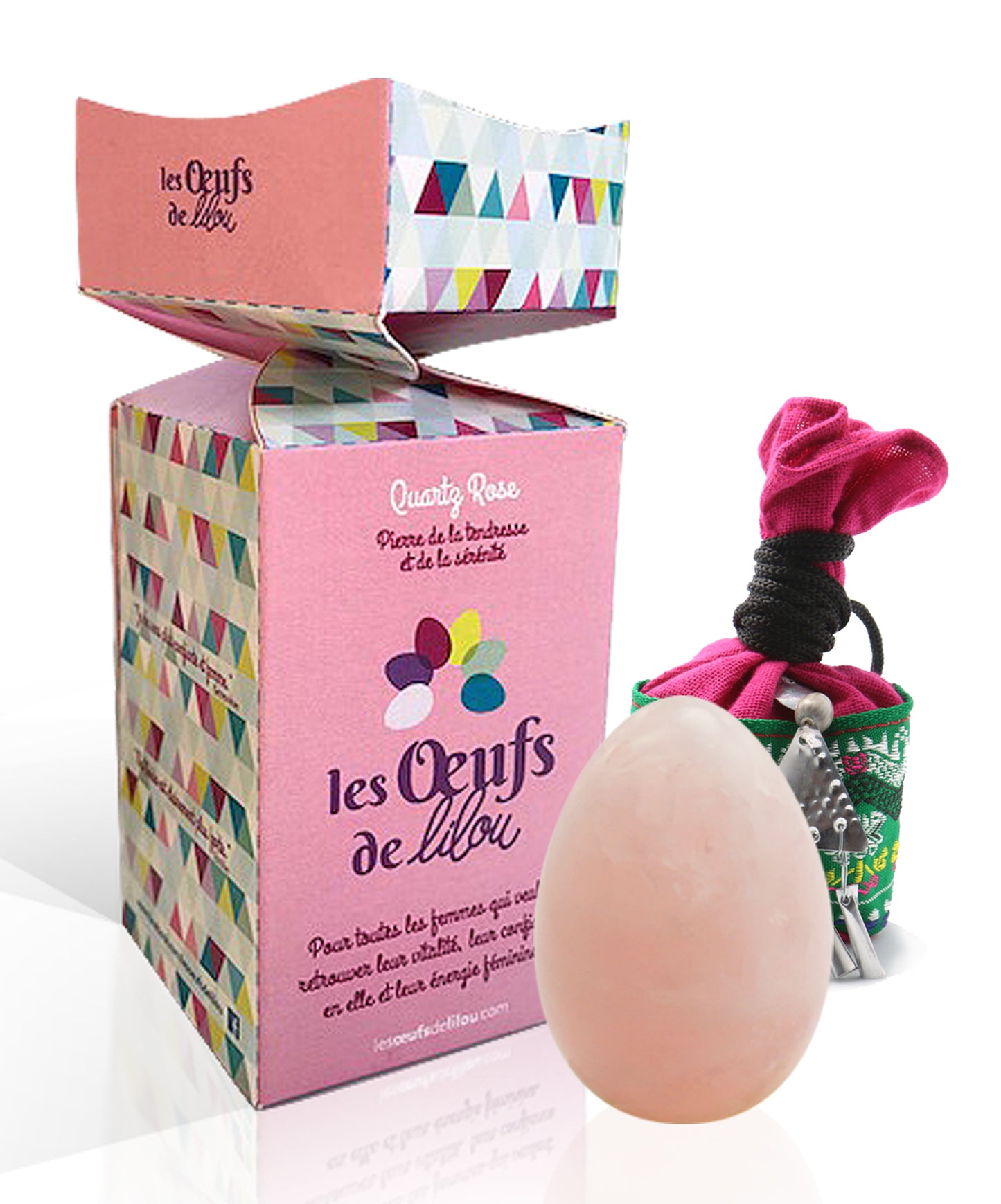 Kit complet PACK 3 Œufs de yoni en QUARTZ ROSE - GRANDE, MOYENNE et PETITE taille