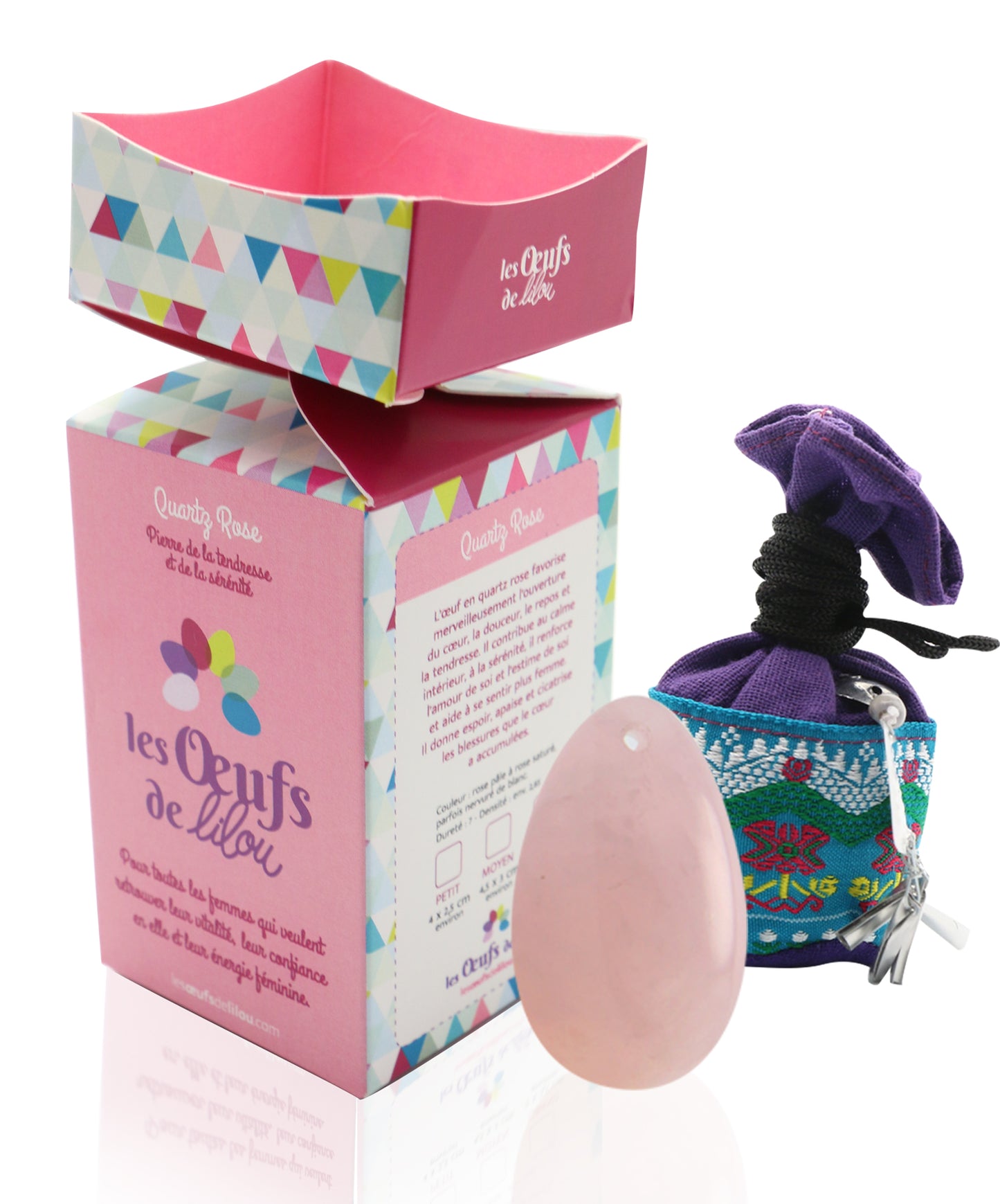 Kit complet PACK 3 Œufs de yoni en QUARTZ ROSE - GRANDE, MOYENNE et PETITE taille